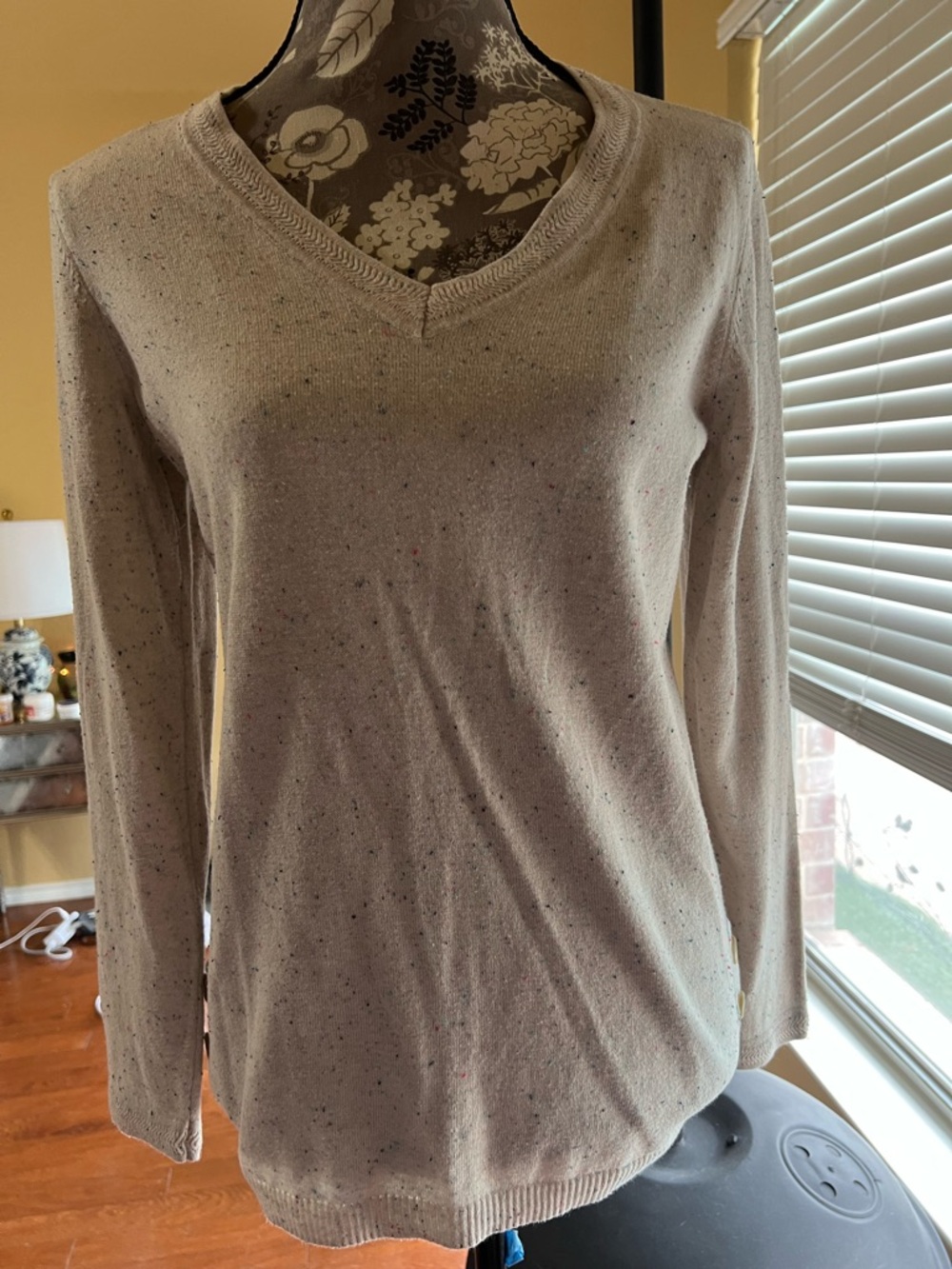 Talbots Neutral Floral Knit Top in Beige and Taupe